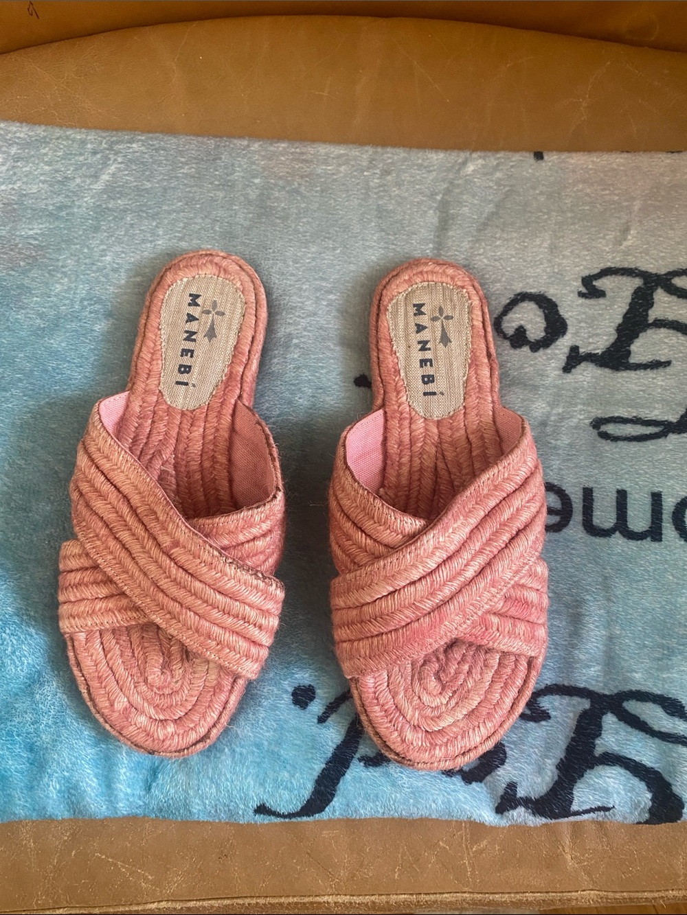 Manebi Pink Braided Slide Mules